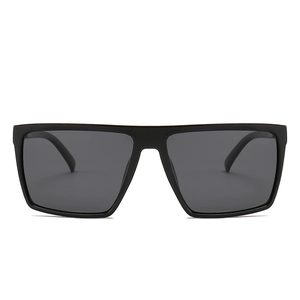 Fashionable men's polarized square oversized sunglasses with black frame and dark lenses