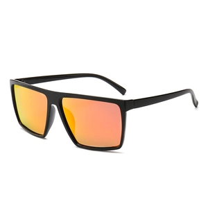 Men's polarized square sunglasses with large black frame and orange gradient mirrored lenses