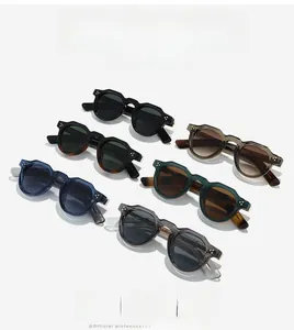 Detailed collection of vintage thick acetate round sunglasses with silver rivets