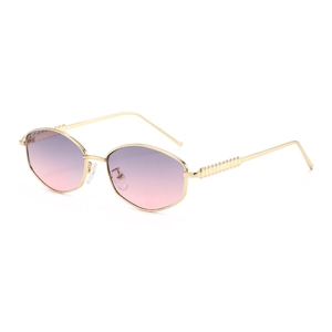 British vintage irregular sunglasses with golden metal frame and purple gradient lenses