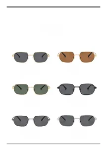 Detail view of various metal square sunglasses frames with decorative screw hinges