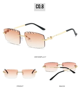 Frameless rimless square sunglasses with orange gradient lenses and gold metal temples
