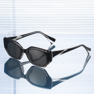 Minimalist geometric black sunglasses with thick frames and stylish two-tone temples