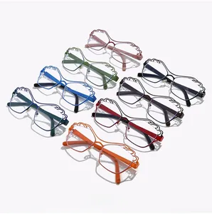Irregular metal frame blue light blocking glasses shown in eight vibrant fashion colors