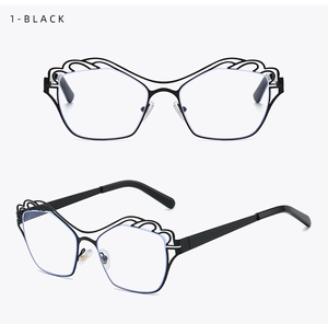 Detail view of black cloud-shaped metal frame glasses with unique wavy cutout design
