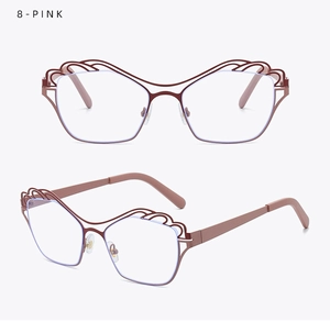 Detail of pink irregular wave metal frame glasses with cloud-inspired cutouts