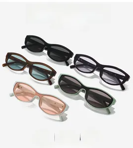 Collection of narrow-frame cat-eye sunglasses in five diverse colors and resin finish