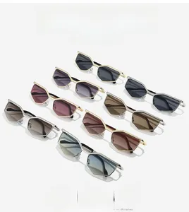Detail showcasing variety of polygonal metal frame sunglasses in multiple lens colors