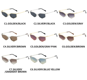 Detailed grid showing 8 color variations of Y2K geometric metal polygon sunglasses
