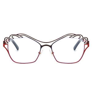 Irregular metal frame anti-blue light glasses with red-brown wavy texture design
