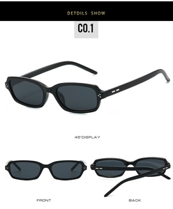 Detailed multi-angle views of classic black square sunglasses with metallic rivet accents