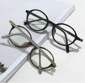 Detailed close-up of retro TR90 round frames with R8069 model engraving on temples