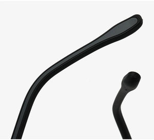 Detail of matte black TR glasses temples with gray non-slip soft pads for comfort
