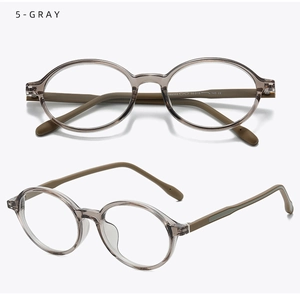Detailed view of flexible TR8069 round gray frame glasses and matte non-slip temples