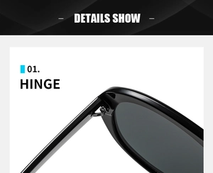 Detail view of the durable hinge on stylish black oversized sunglasses for men and women