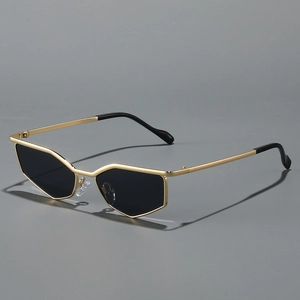 Y2K cyber polygon metallic sunglasses with gold frame and black geometric lenses