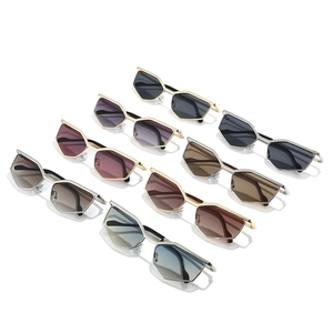 Futuristic polygon metal cat-eye sunglasses in seven trendy colors for Y2K fashion style