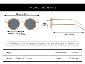 Tableau des tailles détaillé pour lunettes steampunk avec monture dorée et dimensions