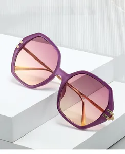 Détails des montures hexagonales mauves avec verres dégradés et accents métalliques dorés