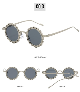 Vue détaillée des lunettes de soleil à monture H dorée champagne et verres teintés gris