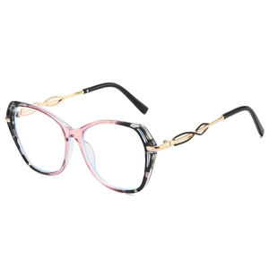 Fashion butterfly cat-eye glasses frame with pink tortoiseshell and metal twist temples