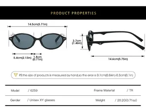 Size chart showing dimensions of the TR material vintage round frame sunglasses
