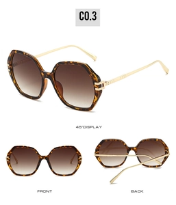 Vues multiples des lunettes de soleil vintage polygonales écaillées avec branches en or