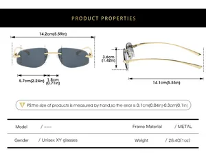 Detailed size chart for unisex polygon metal sunglasses with frame and lens dimensions