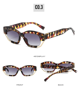 Three angles of oversized cat-eye sunglasses with tortoise frame and gold metal accents