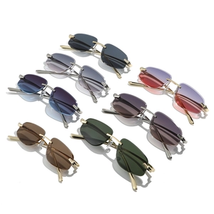 Chic rimless geometric sunglasses with metal temples in seven trendy assorted colors