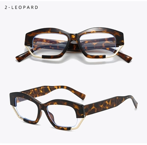 Close-up of retro leopard print frame with gold metal accents and flat lenses