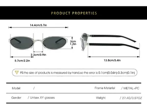 Spécifications de taille pour lunettes de soleil ovales œil de chat en métal argenté