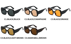 Detailed grid of oversized Y2K sunglasses in black, champagne, and tortoiseshell colors
