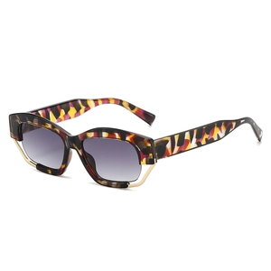 Chic oversized geometric sunglasses with colorful graffiti pattern and metal trim