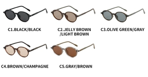 Detailed display of five colorful TR90 retro round frame sunglasses with metal hinges