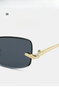 Détail de la charnière en métal doré et du verre œil-de-chat sans monture de ces lunettes