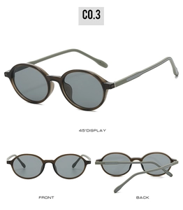 Three-angle view of vintage round sunglasses in brown TR90 frame with green temples