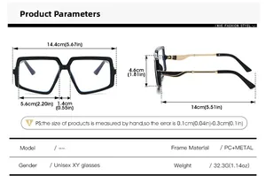 Tableau des tailles détaillé pour lunettes carrées avec dimensions en cm et pouces
