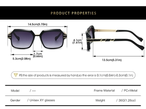 Tableau des dimensions pour lunettes de soleil vintage mixtes avec verres dégradés