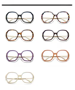 Multiple colors of oversized polygonal glasses frames with sleek golden metal temples