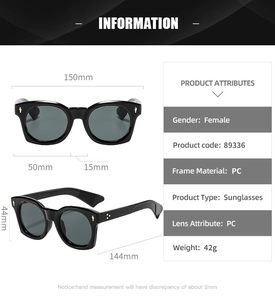 Tableau des tailles détaillé des lunettes de soleil noires avec rivets dorés