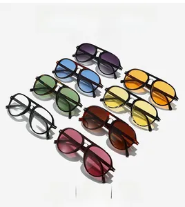 Matrix of aviator sunglasses with metal double bridge and colorful transparent lenses