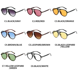 Detailed grid view of double-bridge aviator sunglasses in 8 color variants and tints