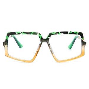 Lunettes carrées géométriques avec monture camouflage vert et dégradé orange