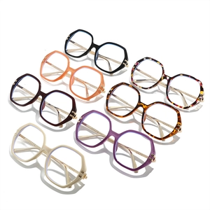 Chic oversized polygonal eyeglasses in seven assorted colors with metal chain hinges