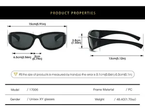 Spécifications de taille pour lunettes de soleil sport Y2K avec dimensions et paramètres