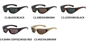 Vue détaillée de cinq lunettes de soleil de sport Y2K œil-de-chat en diverses couleurs