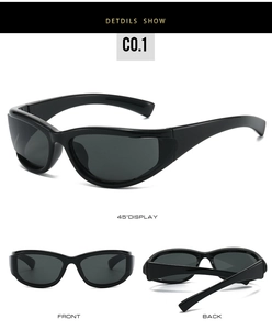 Vues détaillées sous plusieurs angles de lunettes de soleil sport Y2K noires enveloppantes