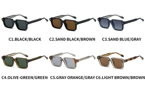 Detailed grid showing six color options for square frame vintage sunglasses