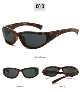 Vue sous trois angles de lunettes de soleil Y2K écaille avec verres gris et monture œil de chat